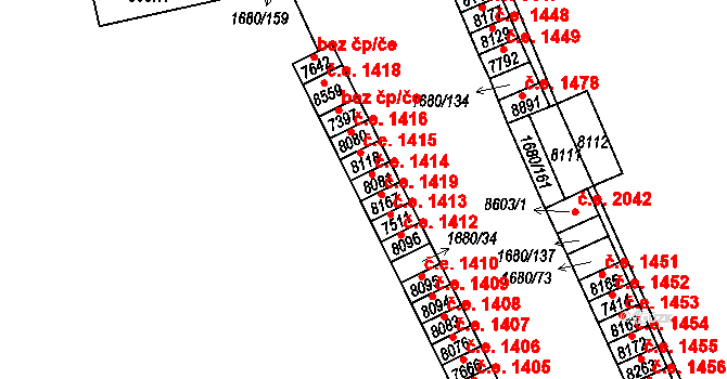 Hodonín 1414 na parcele st. 8081 v KÚ Hodonín, Katastrální mapa