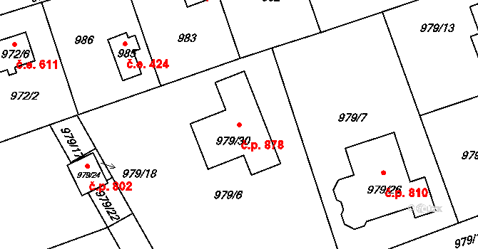 Planá nad Lužnicí 878 na parcele st. 979/30 v KÚ Planá nad Lužnicí, Katastrální mapa
