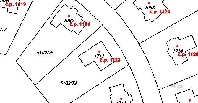 Hrušovany nad Jevišovkou 1123 na parcele st. 1711 v KÚ Hrušovany nad Jevišovkou, Katastrální mapa