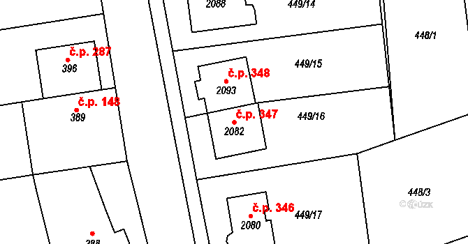 Brankovice 347 na parcele st. 2082 v KÚ Brankovice, Katastrální mapa