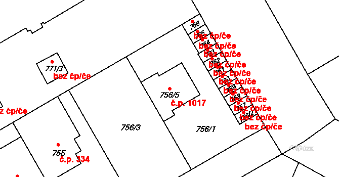 Veveří 1017, Brno na parcele st. 756/5 v KÚ Veveří, Katastrální mapa
