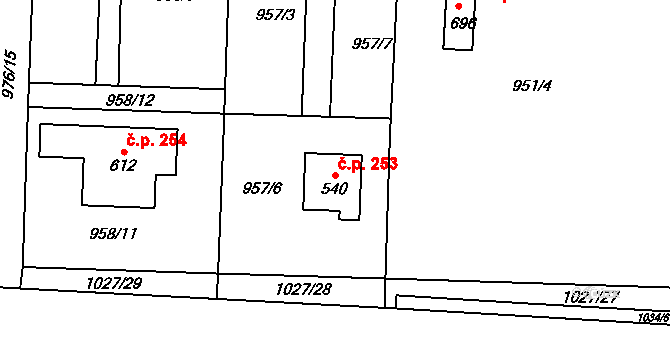Kozojedy 253 na parcele st. 540 v KÚ Kozojedy u Kostelce nad Černými Lesy, Katastrální mapa