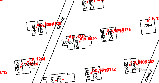 Zlín 5829 na parcele st. 1301/2 v KÚ Zlín, Katastrální mapa
