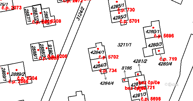 Zlín 5702 na parcele st. 4284/1 v KÚ Zlín, Katastrální mapa