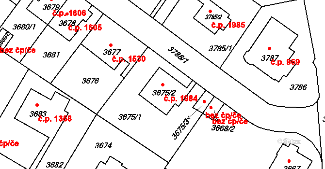 Předměstí 1984, Litoměřice na parcele st. 3675/2 v KÚ Litoměřice, Katastrální mapa
