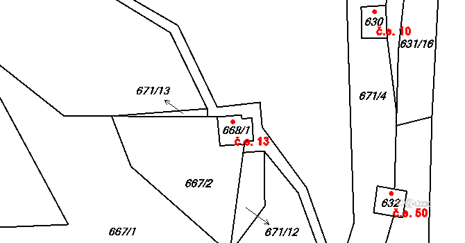 Čelkovice 13, Tábor na parcele st. 668/1 v KÚ Čelkovice, Katastrální mapa