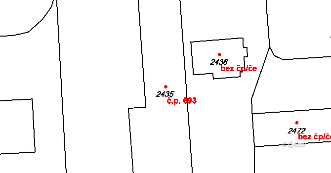 Jaktař 693, Opava na parcele st. 2435 v KÚ Jaktař, Katastrální mapa