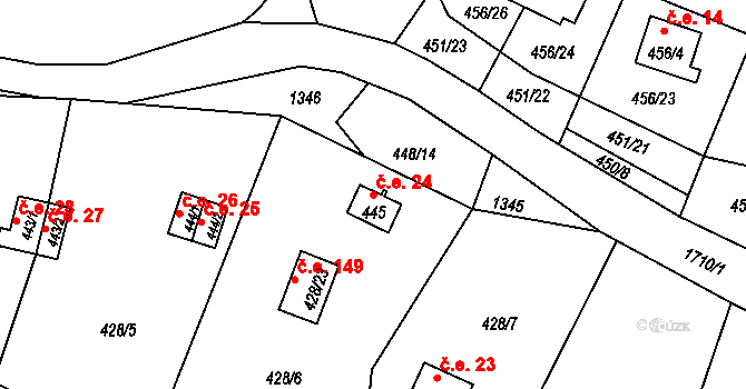 Hostíkovice 24, Holany na parcele st. 445 v KÚ Holany, Katastrální mapa
