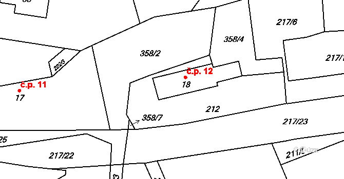 Jilmoví 12, Pernštejnské Jestřabí na parcele st. 18 v KÚ Jilmoví, Katastrální mapa