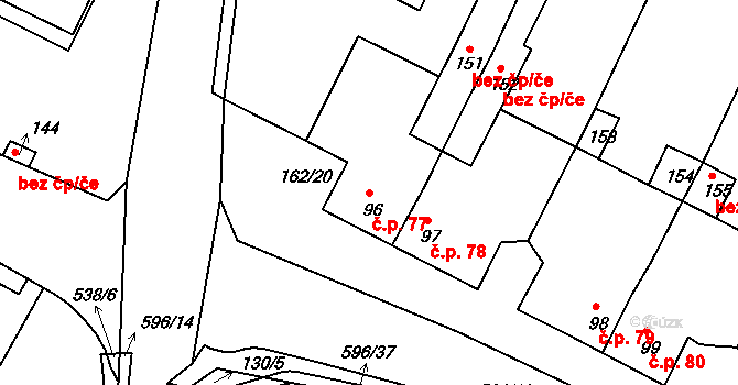 Lipová 77 na parcele st. 96 v KÚ Lipová u Chebu, Katastrální mapa