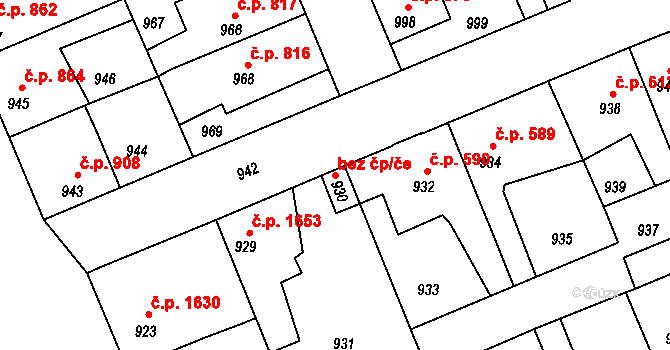 Kladno 38553511 na parcele st. 930 v KÚ Kročehlavy, Katastrální mapa