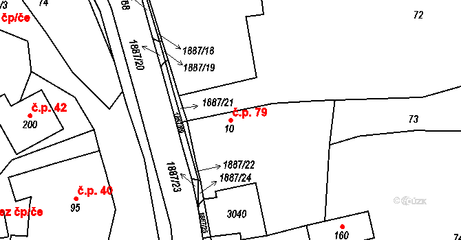 Lutonina 79 na parcele st. 10 v KÚ Lutonina, Katastrální mapa