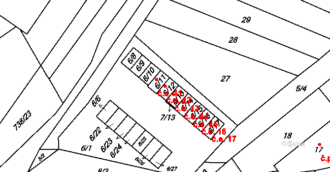 Velešovice 12 na parcele st. 6/12 v KÚ Velešovice, Katastrální mapa