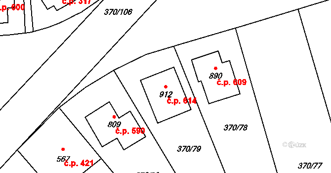 Prštné 614, Zlín na parcele st. 912 v KÚ Prštné, Katastrální mapa