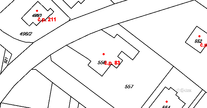 Děhylov 83 na parcele st. 556 v KÚ Děhylov, Katastrální mapa