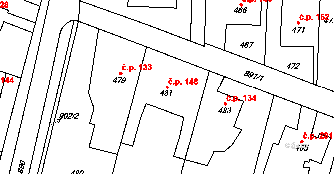 Suché Lazce 148, Opava na parcele st. 481 v KÚ Suché Lazce, Katastrální mapa