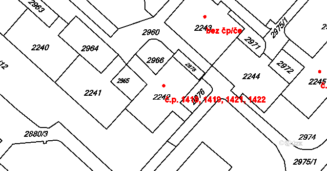 Kateřinky 1418,1419,1421,1422, Opava na parcele st. 2242 v KÚ Kateřinky u Opavy, Katastrální mapa