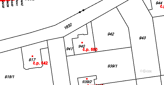 Kylešovice 580, Opava na parcele st. 940 v KÚ Kylešovice, Katastrální mapa
