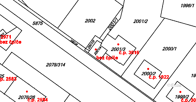 Praha 46853511 na parcele st. 2001/4 v KÚ Záběhlice, Katastrální mapa