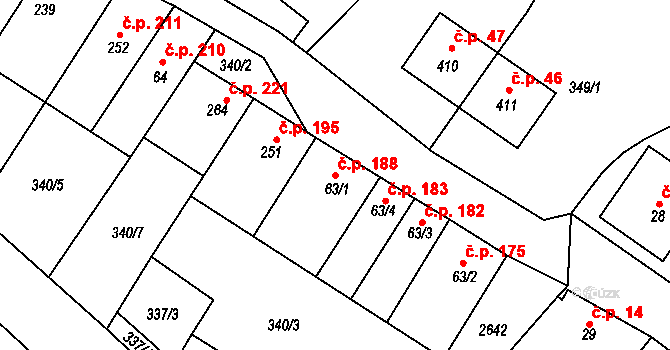 Hostěrádky-Rešov 188 na parcele st. 63/1 v KÚ Hostěrádky, Katastrální mapa