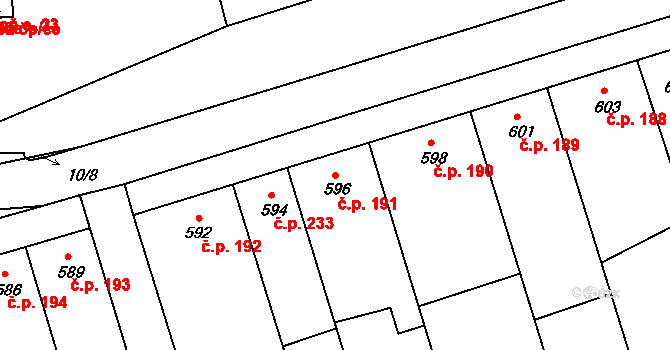 Vážany nad Litavou 191 na parcele st. 596 v KÚ Vážany nad Litavou, Katastrální mapa