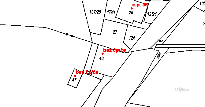 Bouzov 49636511 na parcele st. 40 v KÚ Hvozdečko, Katastrální mapa