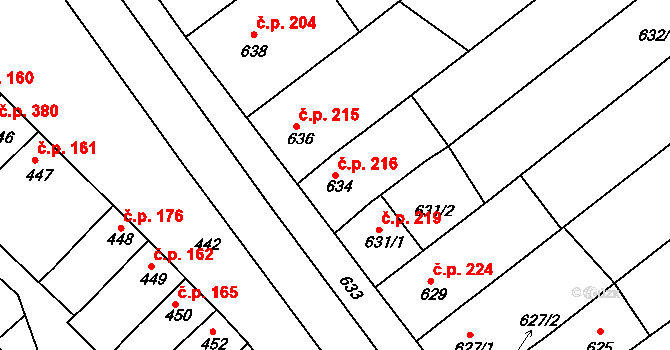 Otnice 216 na parcele st. 634 v KÚ Otnice, Katastrální mapa