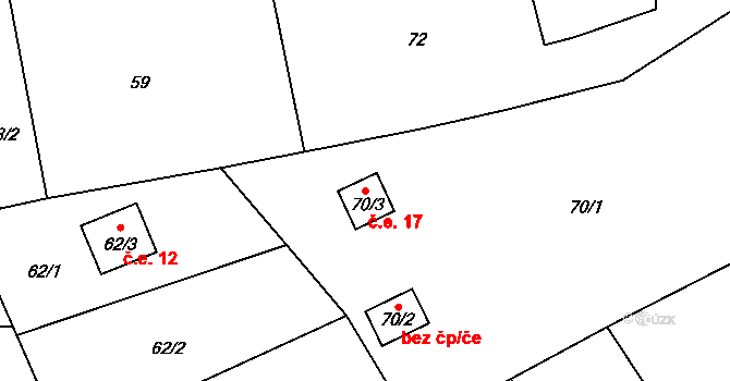 Vrbice 17, Bohumín na parcele st. 70/3 v KÚ Vrbice nad Odrou, Katastrální mapa