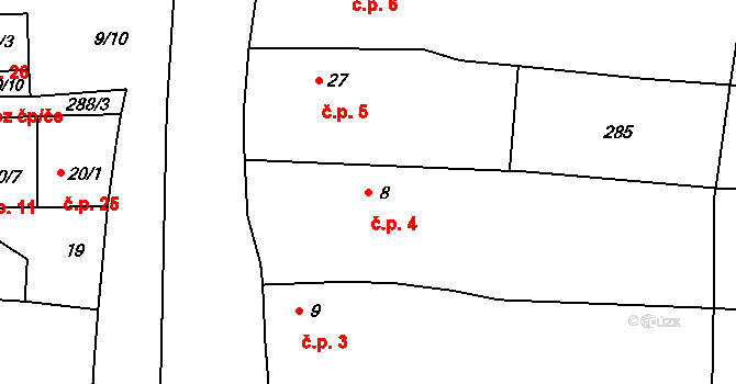 Chanov 4, Obrnice na parcele st. 8 v KÚ Chanov, Katastrální mapa