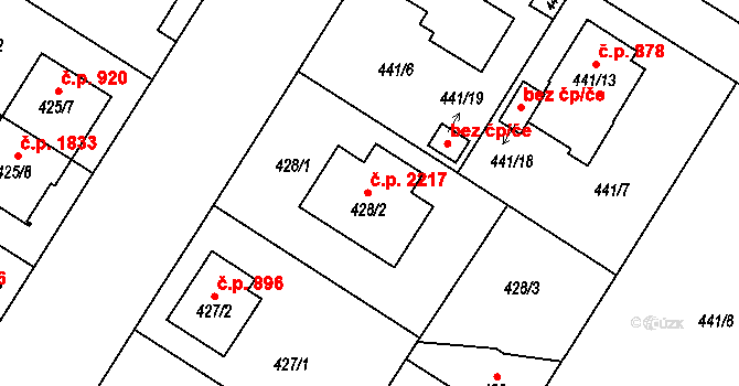 Bolevec 2217, Plzeň na parcele st. 428/2 v KÚ Bolevec, Katastrální mapa