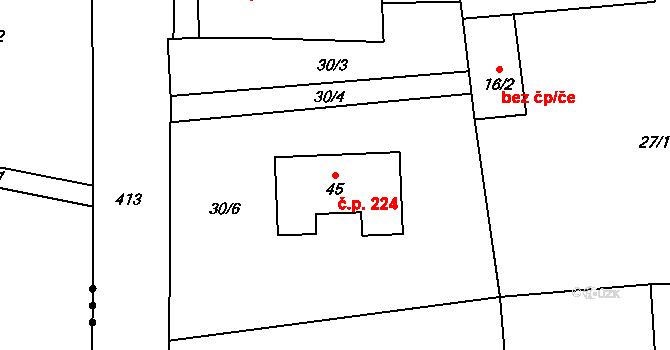 Moravská Huzová 224, Štěpánov na parcele st. 45 v KÚ Stádlo, Katastrální mapa