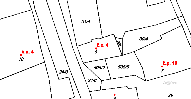 Lhota 4, Úštěk na parcele st. 6 v KÚ Lhota u Úštěku, Katastrální mapa