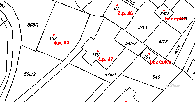 Jeníkov 47 na parcele st. 110 v KÚ Jeníkov u Hlinska, Katastrální mapa