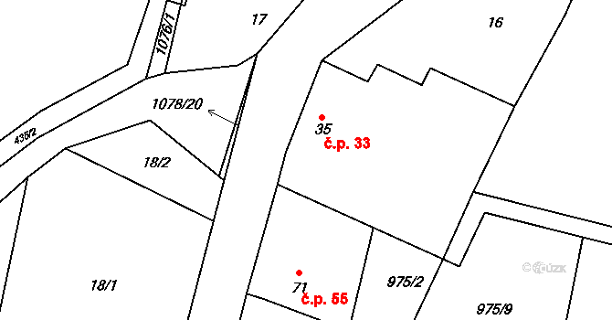 Salavice 33, Třešť na parcele st. 35 v KÚ Salavice, Katastrální mapa