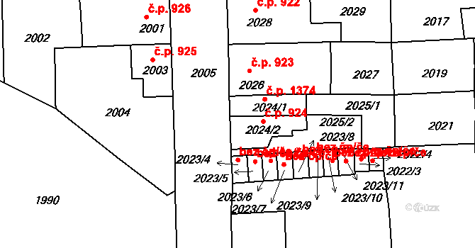 Třešť 924 na parcele st. 2024/2 v KÚ Třešť, Katastrální mapa