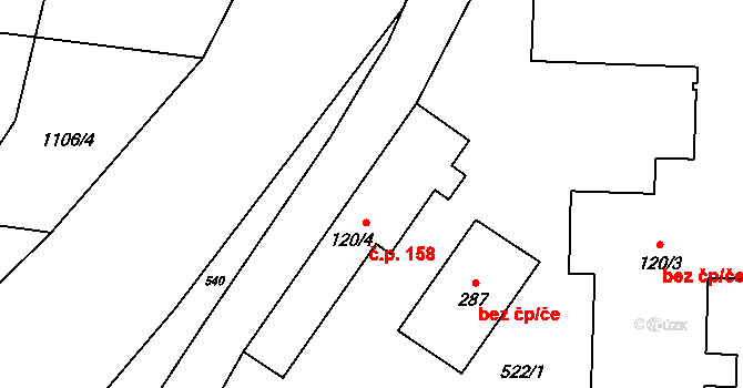 Bohdíkov 158 na parcele st. 120/4 v KÚ Dolní Bohdíkov, Katastrální mapa