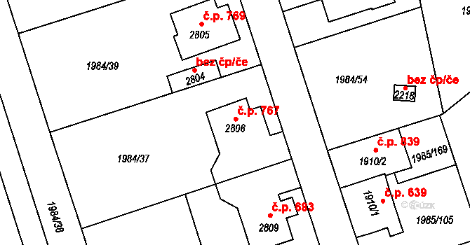 Beroun-Závodí 767, Beroun na parcele st. 2806 v KÚ Beroun, Katastrální mapa