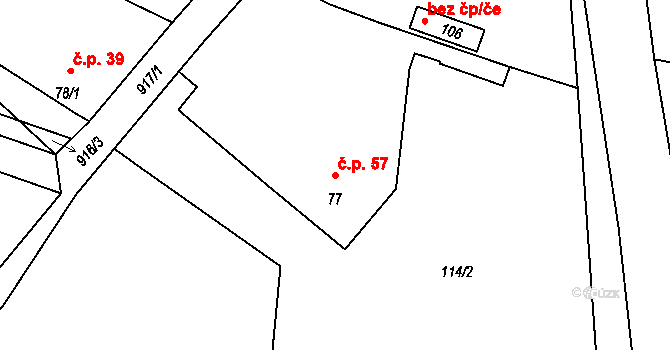 Svatbín 57, Kostelec nad Černými lesy na parcele st. 77 v KÚ Svatbín, Katastrální mapa