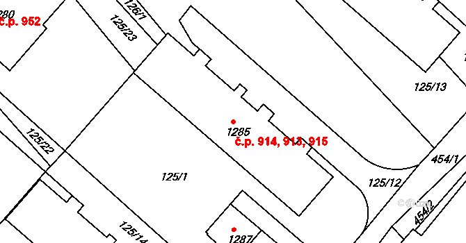 Neratovice 913,914,915 na parcele st. 1285 v KÚ Neratovice, Katastrální mapa