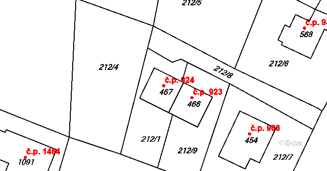 Rudná 924 na parcele st. 467 v KÚ Hořelice, Katastrální mapa