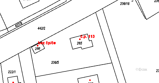 Jíloviště 113 na parcele st. 265 v KÚ Jíloviště, Katastrální mapa