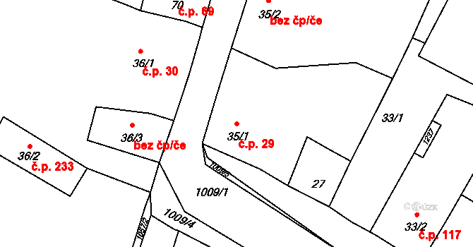 Nučice 29 na parcele st. 35/1 v KÚ Nučice u Rudné, Katastrální mapa