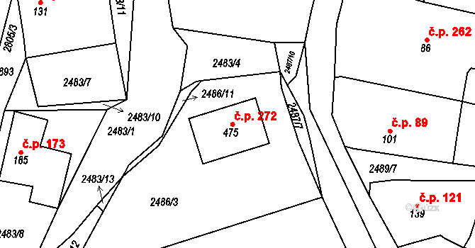 Ledce 272 na parcele st. 475 v KÚ Ledce u Plzně, Katastrální mapa