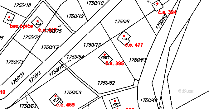 Dražice 395 na parcele st. 409/1 v KÚ Dražice u Tábora, Katastrální mapa