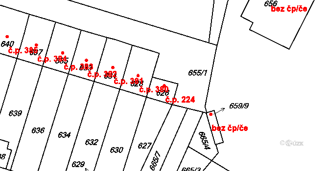 Veselí nad Lužnicí I 224, Veselí nad Lužnicí na parcele st. 626 v KÚ Veselí nad Lužnicí, Katastrální mapa