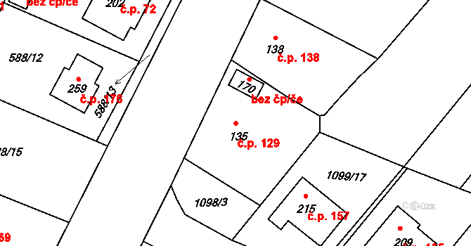 Prapořiště 129, Kdyně na parcele st. 135 v KÚ Prapořiště, Katastrální mapa