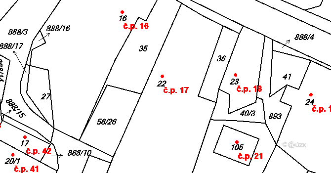 Mokrosuky 17 na parcele st. 22 v KÚ Mokrosuky, Katastrální mapa
