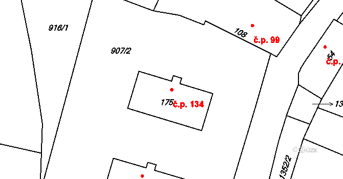 Skočice 134, Přeštice na parcele st. 175 v KÚ Skočice u Přeštic, Katastrální mapa