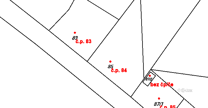 Hynčice 84 na parcele st. 85 v KÚ Hynčice u Broumova, Katastrální mapa