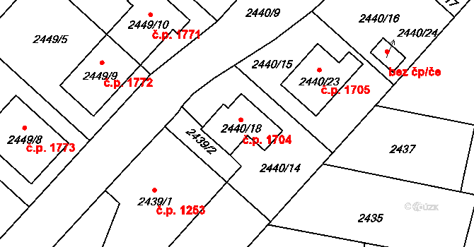 Kunovice 1704 na parcele st. 2440/18 v KÚ Kunovice u Uherského Hradiště, Katastrální mapa